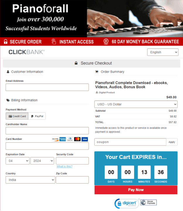 Piano-for-all official Checkout Page